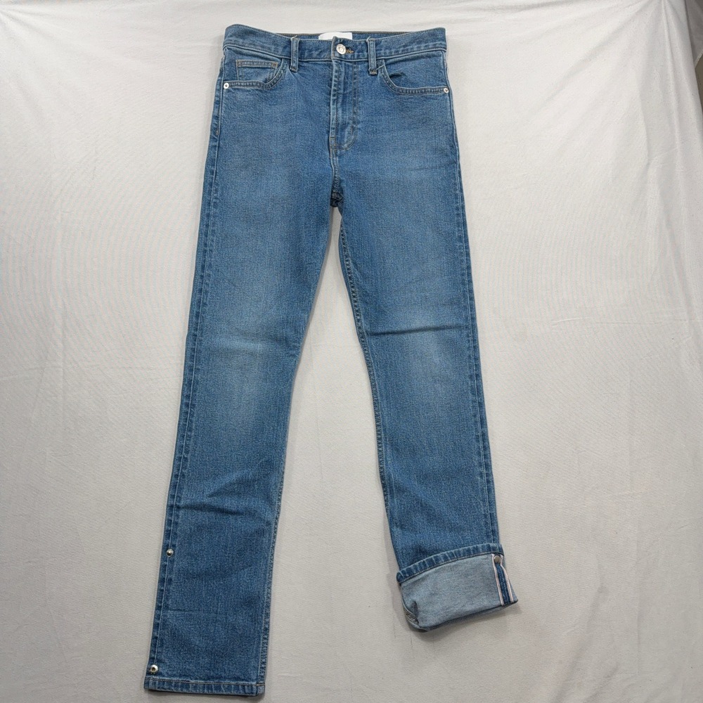 Current/Elliott Jeans Straight Leg Snap Hem Selvedge Detail Blue Women 27
